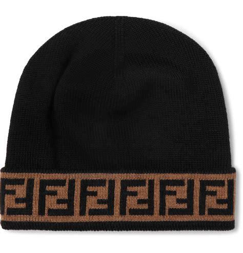 Fendi Ff Trim Fleece Wool Beanie in Black for Men 